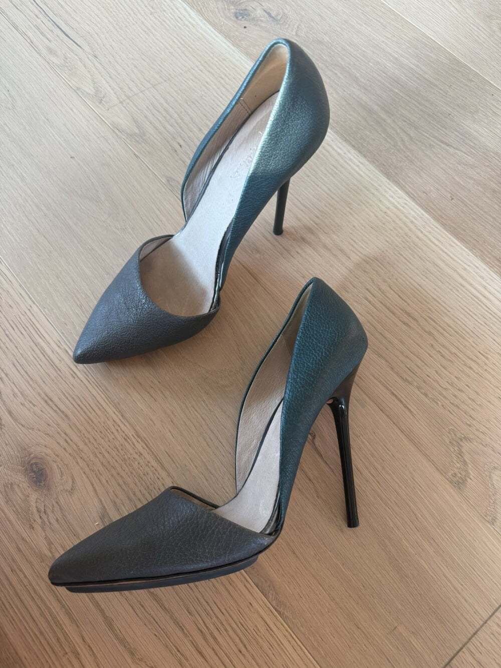 L.A.M.B. Womens 9 Black Green Leather Stiletto High Heels Pointed Toe Shoes